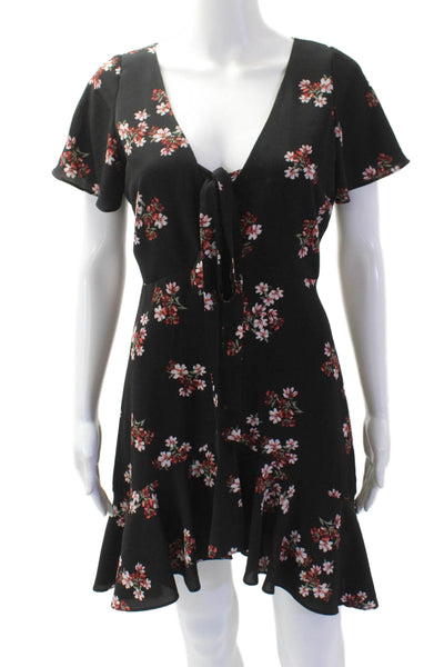 BB Dakota Womens Floral Print V Neck A Line Dress Black Red Size 4