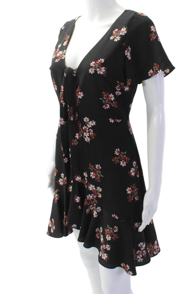 BB Dakota Womens Floral Print V Neck A Line Dress Black Red Size 4