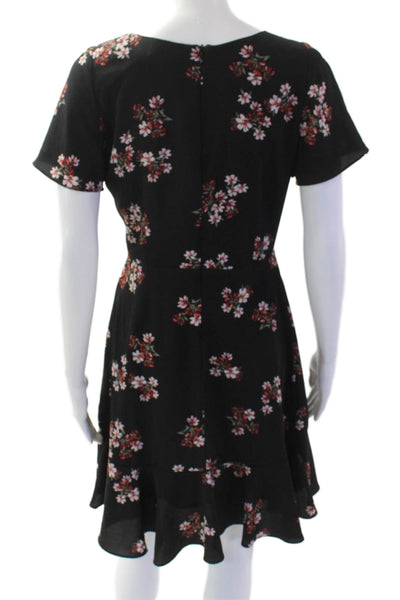 BB Dakota Womens Floral Print V Neck A Line Dress Black Red Size 4