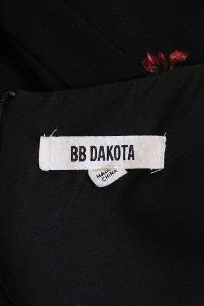 BB Dakota Womens Floral Print V Neck A Line Dress Black Red Size 4