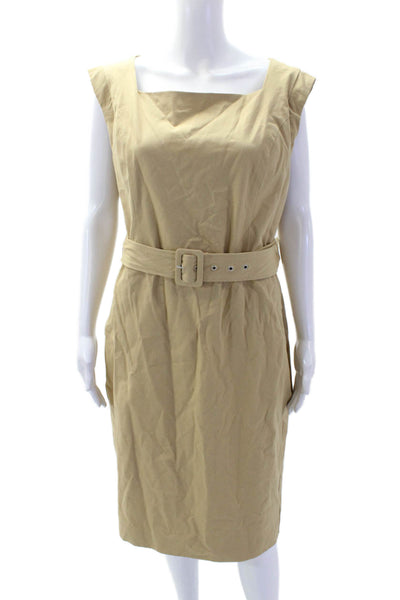 Isaac Mizrahi Womens Sleeveless Belted Sheath Dress Camel Beige Size Large