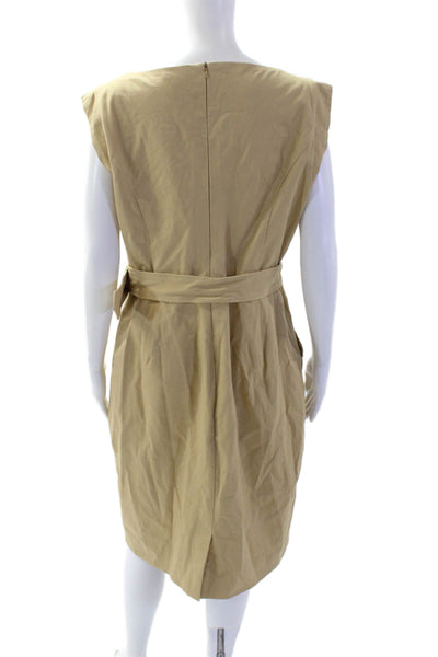 Isaac Mizrahi Womens Sleeveless Belted Sheath Dress Camel Beige Size Large