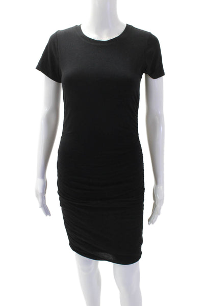 Velvet Women's Short Sleeves Rouched Fitted Mini T-Shirt Dress Black Size S