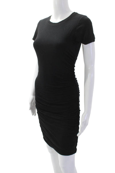 Velvet Women's Short Sleeves Rouched Fitted Mini T-Shirt Dress Black Size S