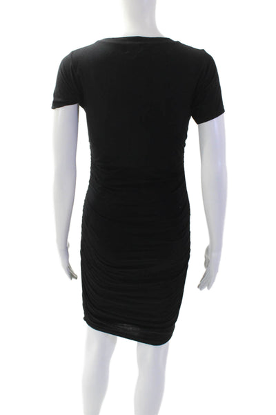Velvet Women's Short Sleeves Rouched Fitted Mini T-Shirt Dress Black Size S