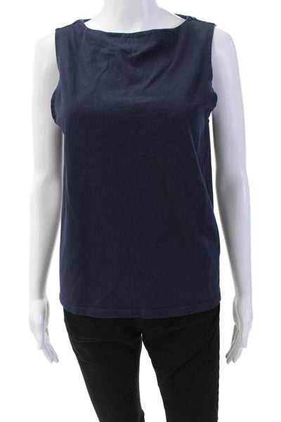 J Crew Womens Cotton Boat Neck Sleeveless Tank Top Navy Size Small