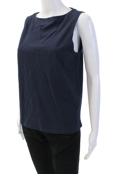 J Crew Womens Cotton Boat Neck Sleeveless Tank Top Navy Size Small