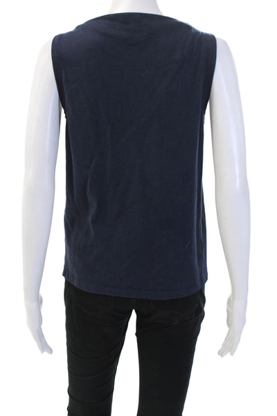 J Crew Womens Cotton Boat Neck Sleeveless Tank Top Navy Size Small