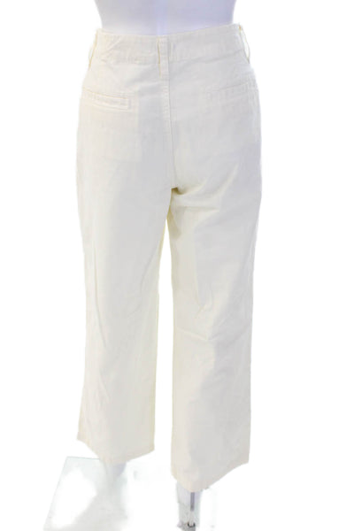 J Crew Womens Cotton High Waisted Straight Leg Pants Cream Size 28