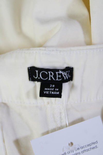 J Crew Womens Cotton High Waisted Straight Leg Pants Cream Size 28