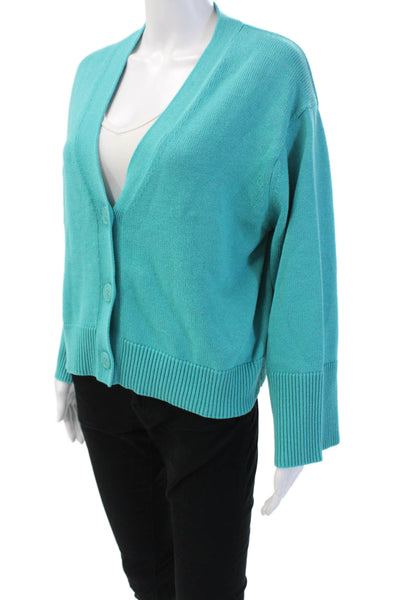 Kinross Womens Cotton Knitted Wide Sleeve V-Neck Cardigan Teal Blue Size L