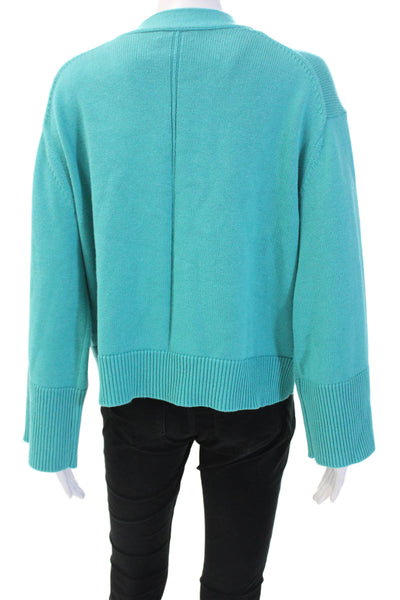 Kinross Womens Cotton Knitted Wide Sleeve V-Neck Cardigan Teal Blue Size L