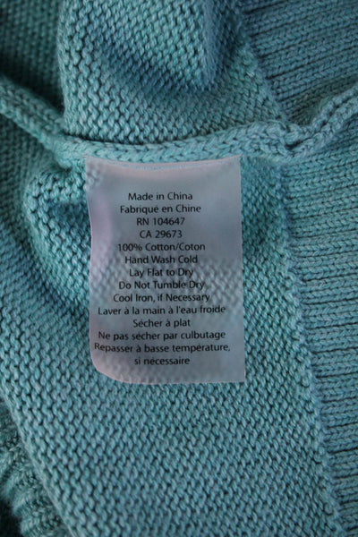 Kinross Womens Cotton Knitted Wide Sleeve V-Neck Cardigan Teal Blue Size L