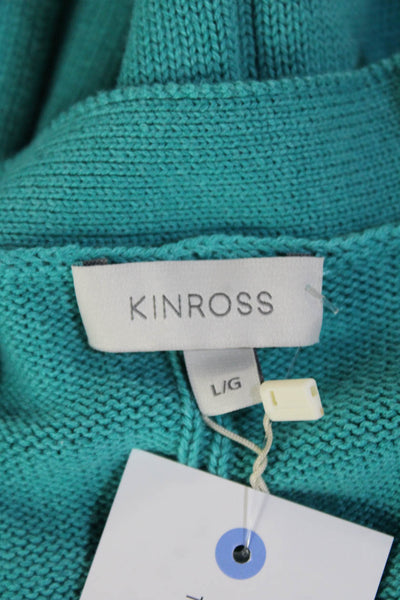 Kinross Womens Cotton Knitted Wide Sleeve V-Neck Cardigan Teal Blue Size L