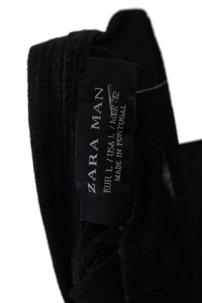 Zara Man Mens Short Sleeve Round Neck Casual T-shirt Black Size L