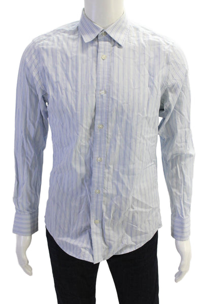 Banana Republic Mens Long Sleeve Button Up Stripe Dress Shirt Blue Size M
