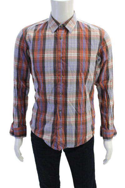 Banana Republic Mens Cotton Plaid Long Sleeve Button Shirt Red Size S
