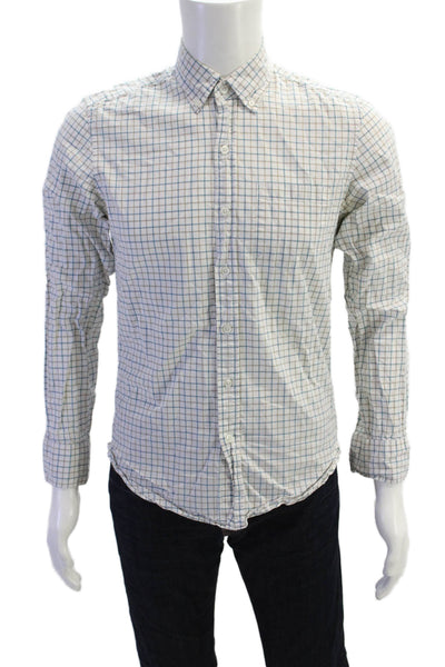 J Crew Mens Cotton Long Sleeve Button Plaid Shirt White Size S