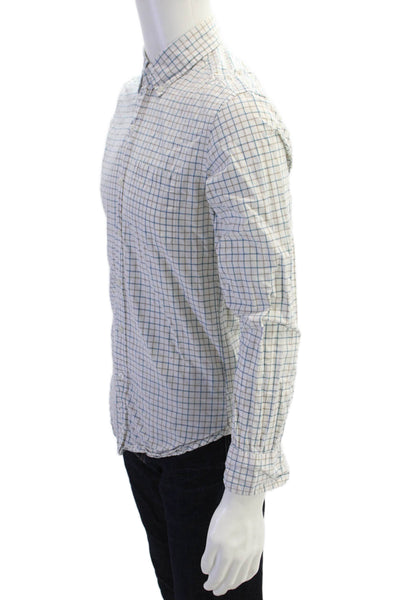 J Crew Mens Cotton Long Sleeve Button Plaid Shirt White Size S