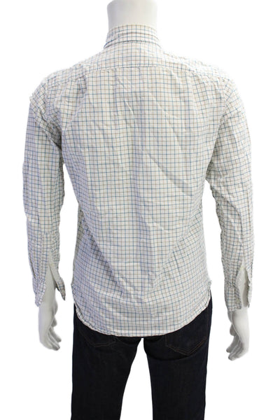 J Crew Mens Cotton Long Sleeve Button Plaid Shirt White Size S