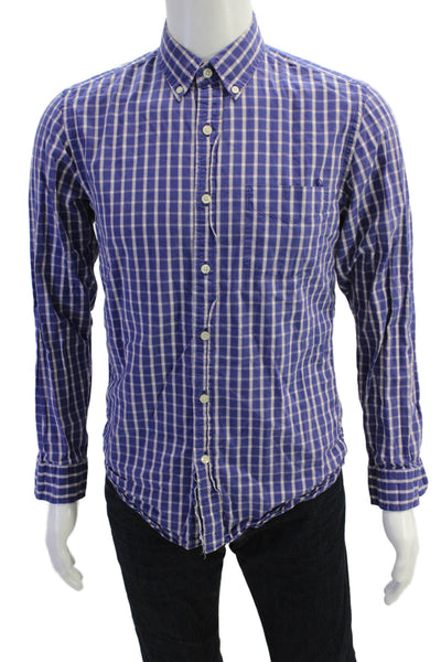 J Crew Mens Cotton Long Sleeve Button Plaid Casual Shirt Blue Size S