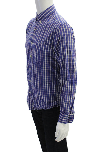 J Crew Mens Cotton Long Sleeve Button Plaid Casual Shirt Blue Size S