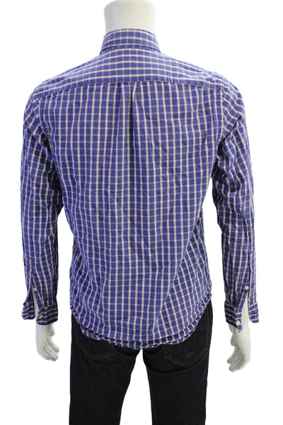 J Crew Mens Cotton Long Sleeve Button Plaid Casual Shirt Blue Size S