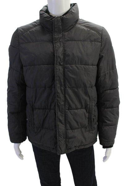 Andrew Marc Mens Textured Long Sleeve Collar Puffer Jacket Black Size M