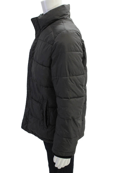 Andrew Marc Mens Textured Long Sleeve Collar Puffer Jacket Black Size M
