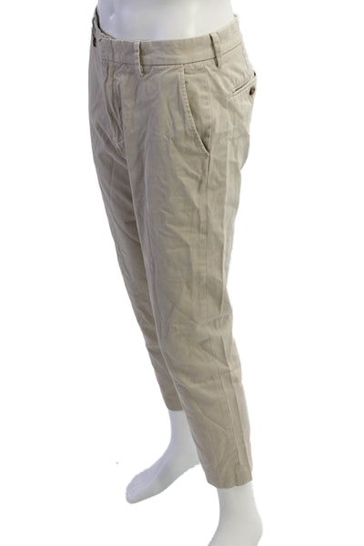 J Crew Mens Cotton Button Zip Straight Leg Pants Khaki Size L