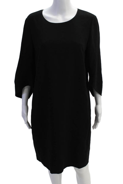 Lafayette 148 New York Womens Crew Neck 3/4 Sleeve A-line Dress Black Size 10