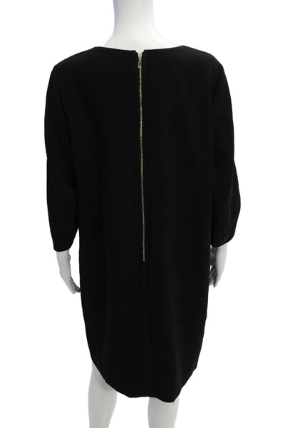 Lafayette 148 New York Womens Crew Neck 3/4 Sleeve A-line Dress Black Size 10