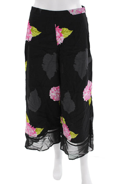 French Connection Women's Zip Wide Leg Mesh Trim Floral Pants Size 6