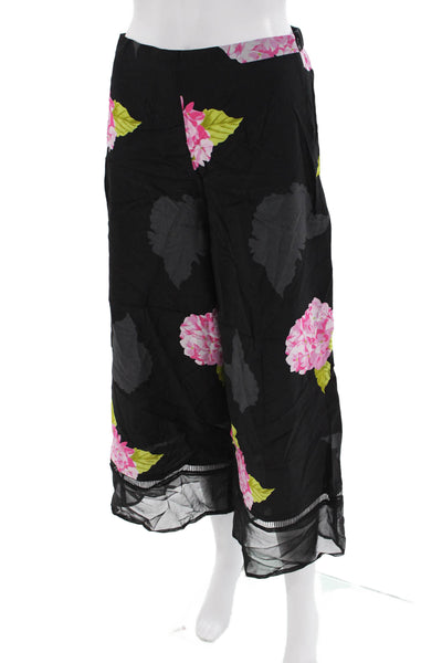 French Connection Women's Zip Wide Leg Mesh Trim Floral Pants Size 6