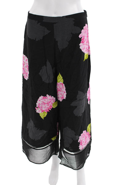 French Connection Women's ZIP Closure Wide Leg Black Floral Pants Size 8