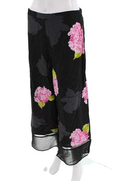 French Connection Women's ZIP Closure Wide Leg Black Floral Pants Size 8