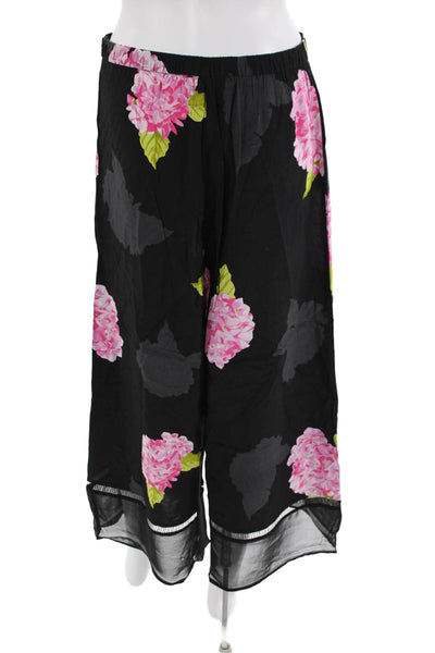 French Connection Women's ZIP Closure Wide Leg Black Floral Pants Size 8