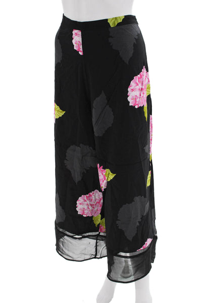 French Connection Women's ZIP Closure Wide Leg Black Floral Pants Size 8