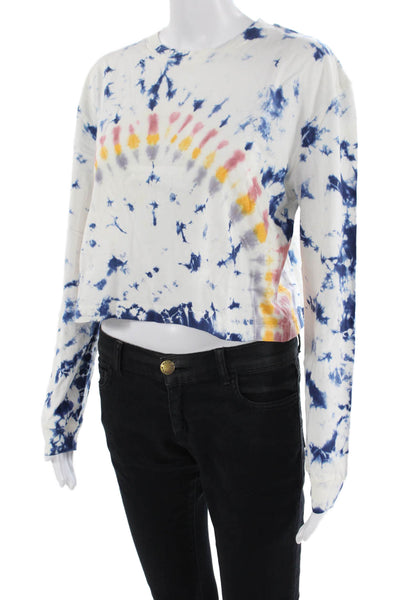 French Connection Women's Round Neck Long Sleeves Tie Dye Cropped T-Shirt Size S