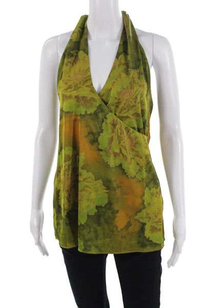 Tiger Mist Womens Floral Sleeveless Halter Blouse Top Green Size XXS