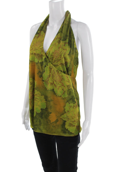 Tiger Mist Womens Floral Sleeveless Halter Blouse Top Green Size XXS