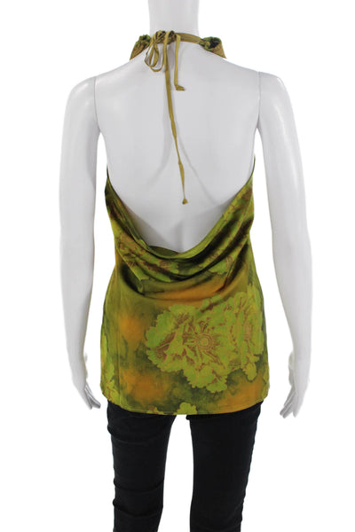 Tiger Mist Womens Floral Sleeveless Halter Blouse Top Green Size XXS