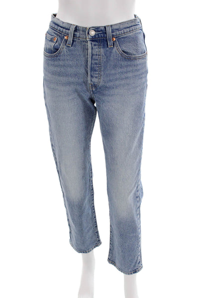 Levis Womens Cotton Mid-Rise Medium Wash Straight Leg Jeans Blue Size 25