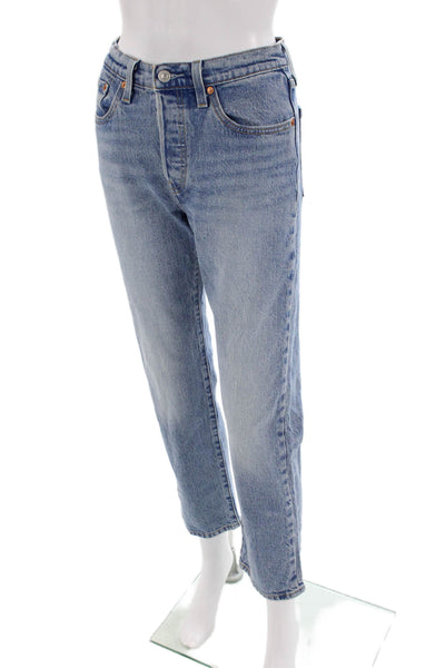 Levis Womens Cotton Mid-Rise Medium Wash Straight Leg Jeans Blue Size 25