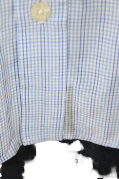 Hartford Mens Cotton Checkered Long Sleeve Button Up Shirt Blue Size M