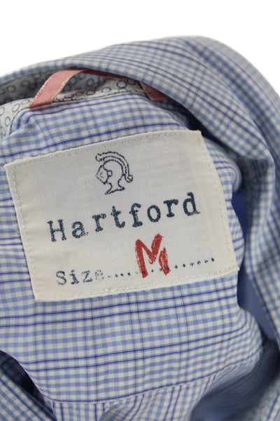Hartford Mens Cotton Checkered Long Sleeve Button Up Shirt Blue Size M