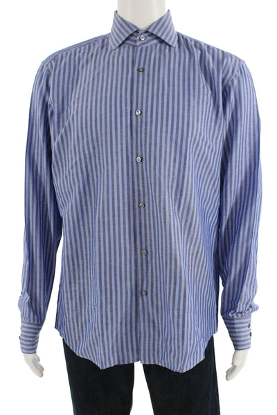 Boss Hugo Boss Mens Cotton Blend Striped Button Up Shirt Blue Size 16