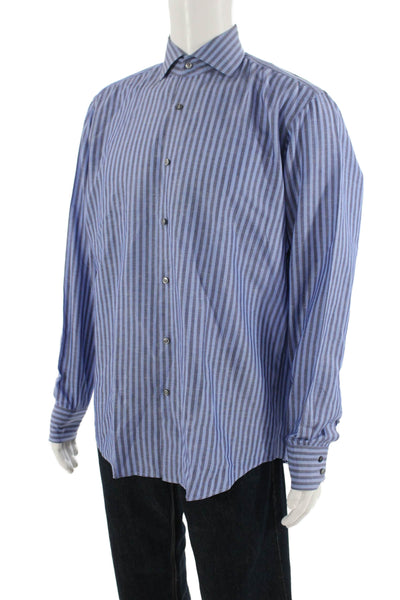 Boss Hugo Boss Mens Cotton Blend Striped Button Up Shirt Blue Size 16