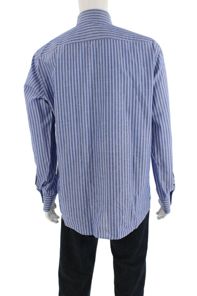 Boss Hugo Boss Mens Cotton Blend Striped Button Up Shirt Blue Size 16