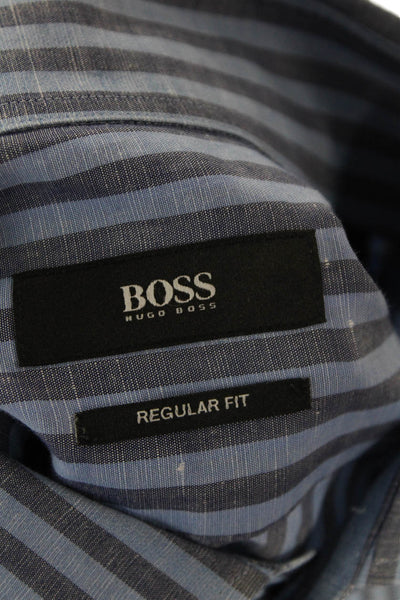 Boss Hugo Boss Mens Cotton Blend Striped Button Up Shirt Blue Size 16